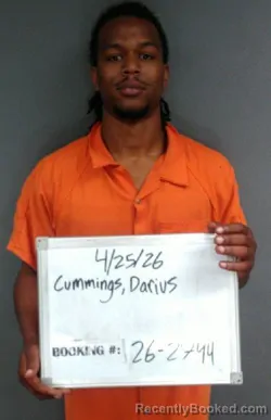 Mugshot of Darius DaQuin Cummings booked in Sebastian County, Arkansas on April 24, 2026