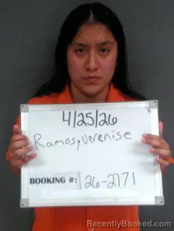 Mugshot of Verenise Ramos booked in Sebastian County, Arkansas on April 25, 2026