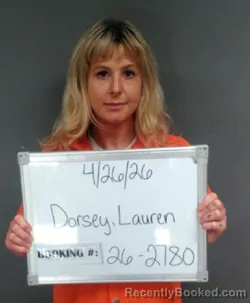 Mugshot of Lauren Marie Dorsey booked in Sebastian County, Arkansas on April 26, 2026