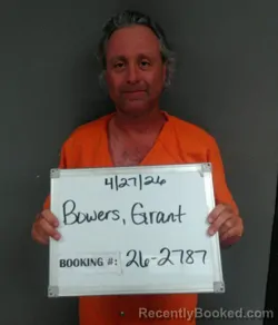 Mugshot of Grant Bowers booked in Sebastian County, Arkansas on April 26, 2026