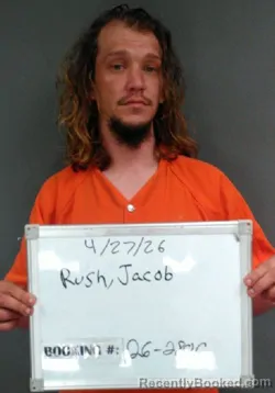 Mugshot of JACOB LEVI RUSH booked in Sebastian County, Arkansas on April 27, 2026