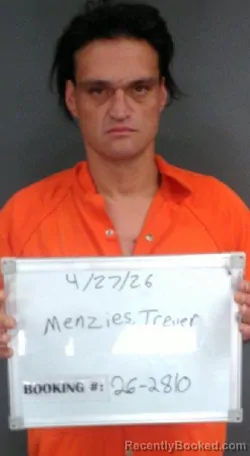 Mugshot of TREVER LEE MENZIES booked in Sebastian County, Arkansas on April 27, 2026
