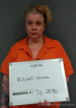 Mugshot of Verona Leigh Mitchell booked in Sebastian County, Arkansas on April 28, 2026