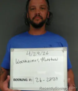 Mugshot of Matthew McDonald Wertheimer booked in Sebastian County, Arkansas on April 29, 2026