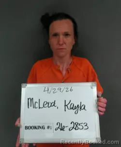 Mugshot of Kayla Angel McLeod booked in Sebastian County, Arkansas on April 29, 2026
