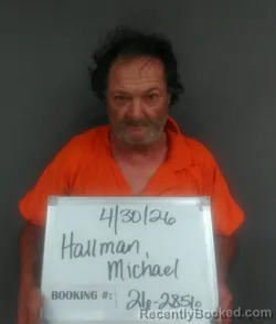 Mugshot of Michael Anthony Hallman booked in Sebastian County, Arkansas on April 29, 2026
