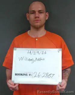 Mugshot of Austin Lee Williams booked in Sebastian County, Arkansas on April 29, 2026