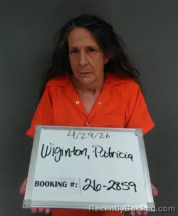 Mugshot of Patricia Wiginton booked in Sebastian County, Arkansas on April 29, 2026