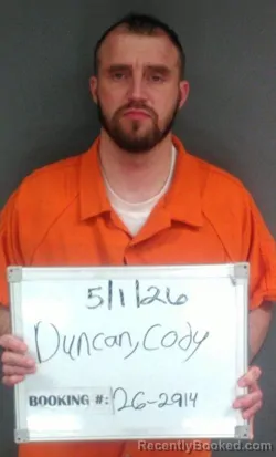 Mugshot of Cody Wayne Duncan booked in Sebastian County, Arkansas on May 1, 2026