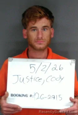 Mugshot of Cody Allen Justice booked in Sebastian County, Arkansas on May 1, 2026