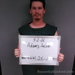 Mugshot of Jacob Nathaniel Adams booked in Sebastian County, Arkansas on May 2, 2026