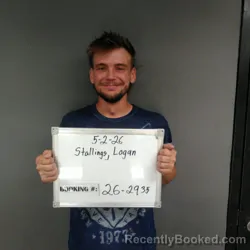 Mugshot of Logan Wayne Stallings booked in Sebastian County, Arkansas on May 2, 2026
