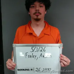 Mugshot of Austin Tyler Fraley booked in Sebastian County, Arkansas on May 3, 2026