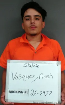 Mugshot of Noah Vasquez booked in Sebastian County, Arkansas on May 3, 2026