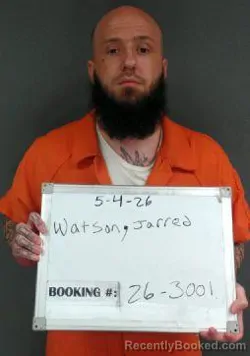 Mugshot of Jarred Cole Watson booked in Sebastian County, Arkansas on May 4, 2026