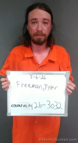 Mugshot of Tyler Joseph Freeman booked in Sebastian County, Arkansas on May 5, 2026
