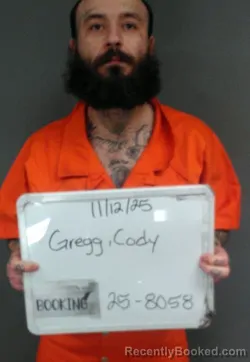 Mugshot of CODY TAZ GREGG booked in Sebastian County, Arkansas on May 6, 2026