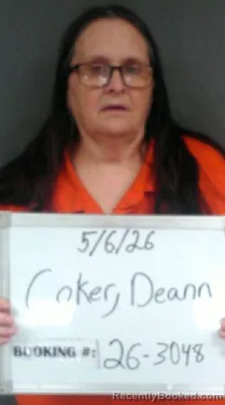 Mugshot of Deann Kaye Coker booked in Sebastian County, Arkansas on May 6, 2026