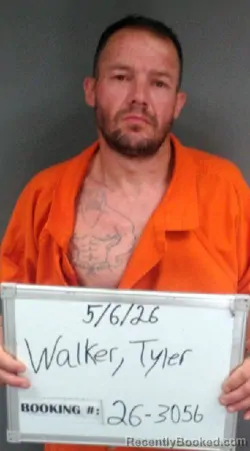 Mugshot of Tyler Douglas Walker booked in Sebastian County, Arkansas on May 6, 2026