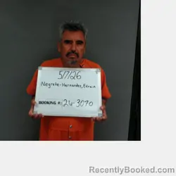 Mugshot of Efrain Negrete-Hernandez booked in Sebastian County, Arkansas on May 7, 2026