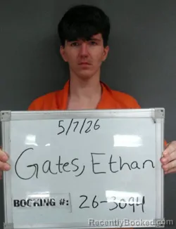 Mugshot of Ethan David Gates booked in Sebastian County, Arkansas on May 8, 2026