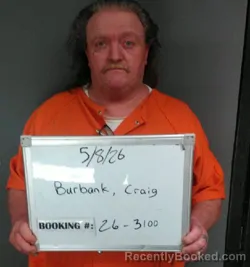 Mugshot of Craig Stephen Burbank booked in Sebastian County, Arkansas on May 8, 2026