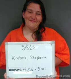 Mugshot of Stephanie Marie Krebbs booked in Sebastian County, Arkansas on May 8, 2026