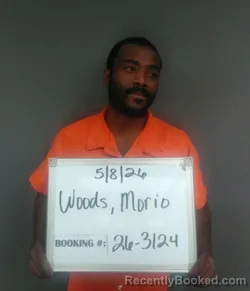 Mugshot of Morio Woods booked in Sebastian County, Arkansas on May 8, 2026