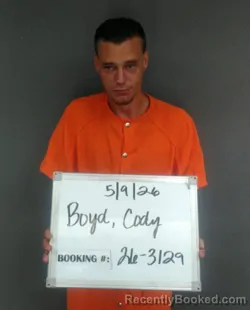 Mugshot of Cody Allen Boyd booked in Sebastian County, Arkansas on May 8, 2026