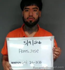 Mugshot of JOSE FRANCISCO FLORES booked in Sebastian County, Arkansas on May 9, 2026