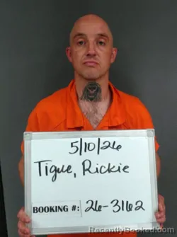 Mugshot of Rickie Lynn Junior Tigue booked in Sebastian County, Arkansas on May 10, 2026