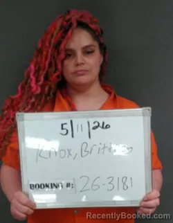 Mugshot of Brittney Danielle Knox booked in Sebastian County, Arkansas on May 11, 2026