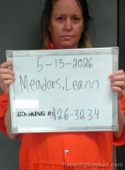 Mugshot of Leann Mischele Meadors booked in Sebastian County, Arkansas on May 13, 2026