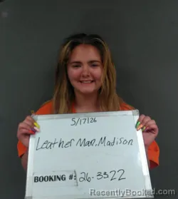 Mugshot of Madison Rae Leatherman booked in Sebastian County, Arkansas on May 17, 2026