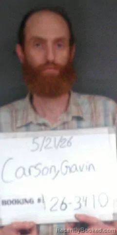 Mugshot of Gavin Ray Carson booked in Sebastian County, Arkansas on May 21, 2026