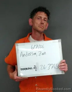 Mugshot of Zan Jamison Anderson booked in Sebastian County, Arkansas on June 7, 2026