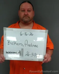 Mugshot of Andrew C Bickers booked in Sebastian County, Arkansas on June 16, 2026
