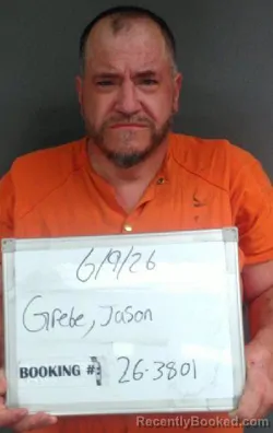 Mugshot of Jason William Grebe booked in Sebastian County, Arkansas on June 18, 2026