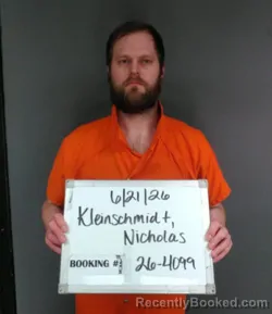 Mugshot of Nicholas Wayne Kleinschmidt booked in Sebastian County, Arkansas on June 21, 2026