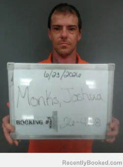 Mugshot of Joshua Dwayne Monks booked in Sebastian County, Arkansas on June 23, 2026