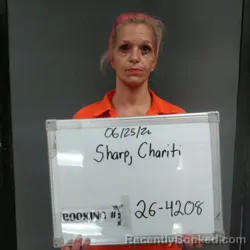 Mugshot of CHARITI BRUNSON SHARP booked in Sebastian County, Arkansas on June 25, 2026