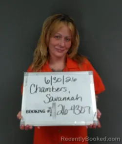 Mugshot of SAVANNAH CHERIE CHAMBERS booked in Sebastian County, Arkansas on June 29, 2026