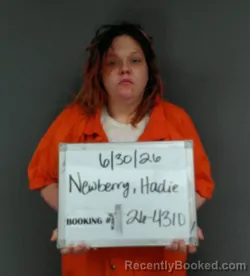 Mugshot of Hadie Lynn Newberry booked in Sebastian County, Arkansas on June 30, 2026