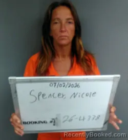 Mugshot of Nicole Lee Spencer booked in Sebastian County, Arkansas on July 1, 2026