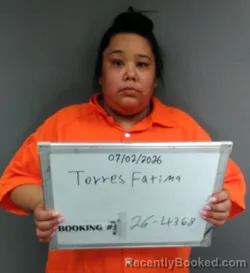Mugshot of Fatima Karina Torres booked in Sebastian County, Arkansas on July 2, 2026