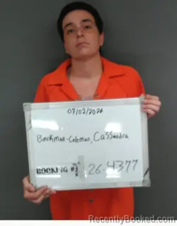 Mugshot of Cassandra Beckman-Coleman booked in Sebastian County, Arkansas on July 2, 2026