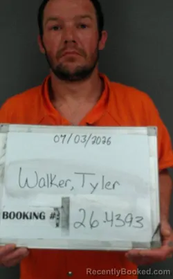 Mugshot of Tyler Douglas Walker booked in Sebastian County, Arkansas on July 3, 2026