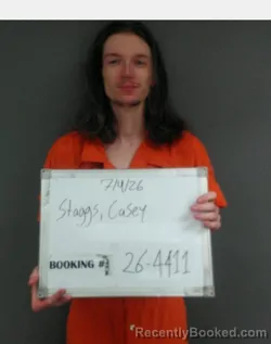 Mugshot of Casey Lavaughn Staggs booked in Sebastian County, Arkansas on July 4, 2026