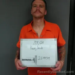 Mugshot of Jacob Thomas Knox booked in Sebastian County, Arkansas on July 5, 2026