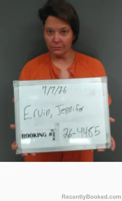 Mugshot of Jennifer Regina Ervin booked in Sebastian County, Arkansas on July 6, 2026